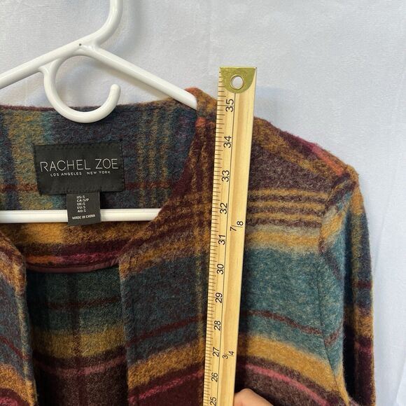 Rachel Zoe S Purple‎ Yellow Plaid Wool Blend Open Blazer Jacket Coat Fall Autumn - Picture 7 of 12